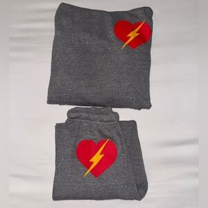 Aviator Gray Hoodie & Sweatpants  with Red Heart and Yellow Lightning Bolt